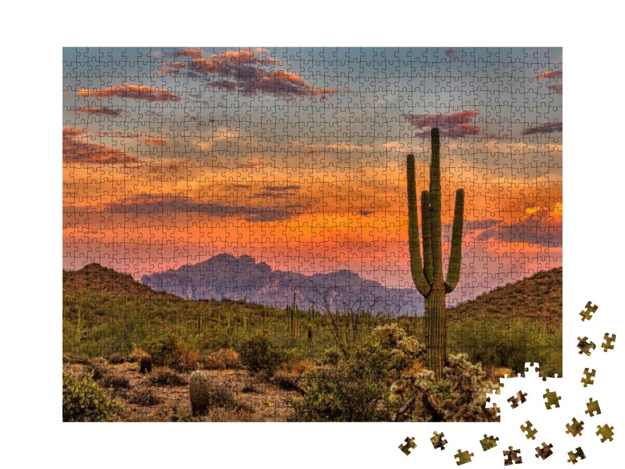 Puzzle 1000 Teile „Sonnenuntergang in der Sonoran-Wüste bei Phoenix, Arizona“