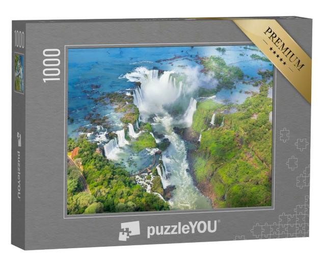 Puzzle 1000 Teile „Iguazu-Wasserfälle vom Hubschrauber aus, Naturwunder aus Brasilien“