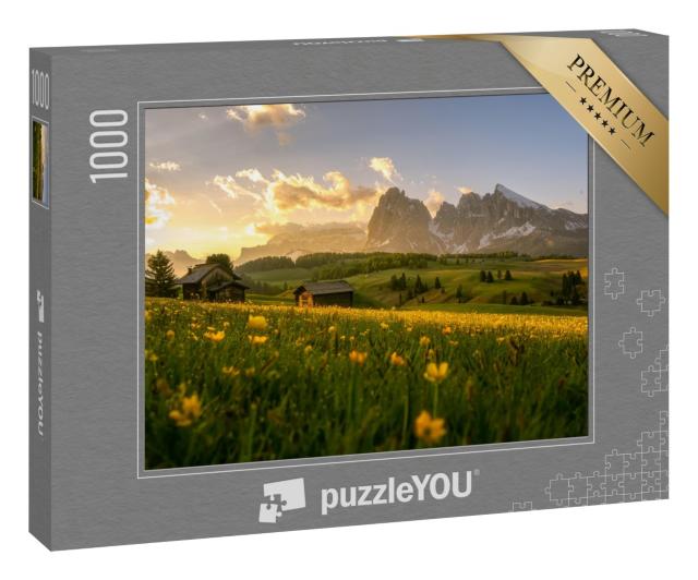 Puzzle 1000 Teile „Wunderschöner Sonnenaufgang über der Seiser Alm, Südtirol“