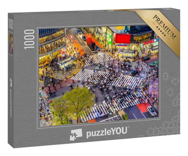 Puzzle 1000 Teile „Ansicht der Shibuya-Kreuzung, einer der belebtesten Zebrastreifen der Welt, Tokio, Japan“