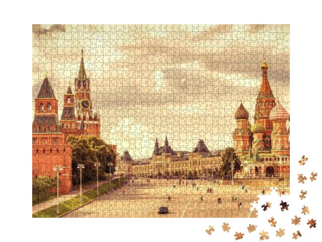 Puzzle 1000 Teile „Basilius-Kathedrale und Kreml, Roter Platz, Moskau“