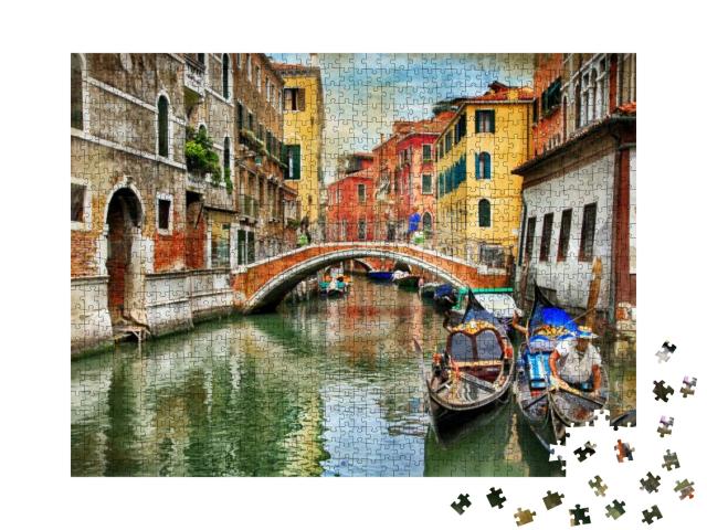 Puzzle 1000 Teile „Künstlerische Malerei: Romantische venezianische Kanäle“