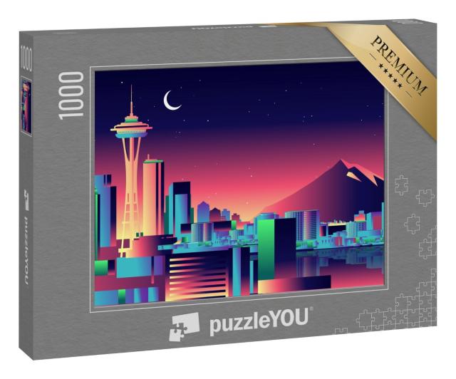 Puzzle 1000 Teile „Grafik: Bunte Skyline von Seattle“