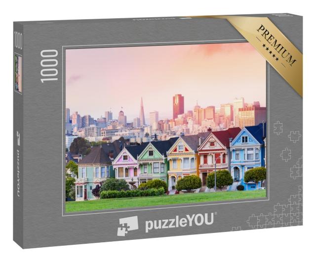 Puzzle 1000 Teile „Painted Ladies vor der abendlichen Skyline von San Francisco“