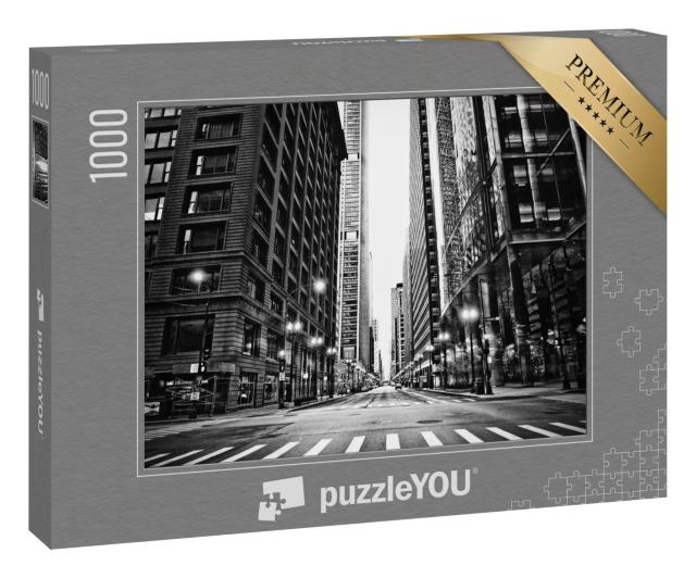 Puzzle 1000 Teile „Leere Straßen in Chicago, schwarz-weiß“