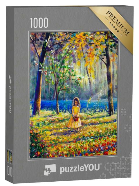 Puzzle 1000 Teile „Ölgemälde: Mädchen im Märchenwald“