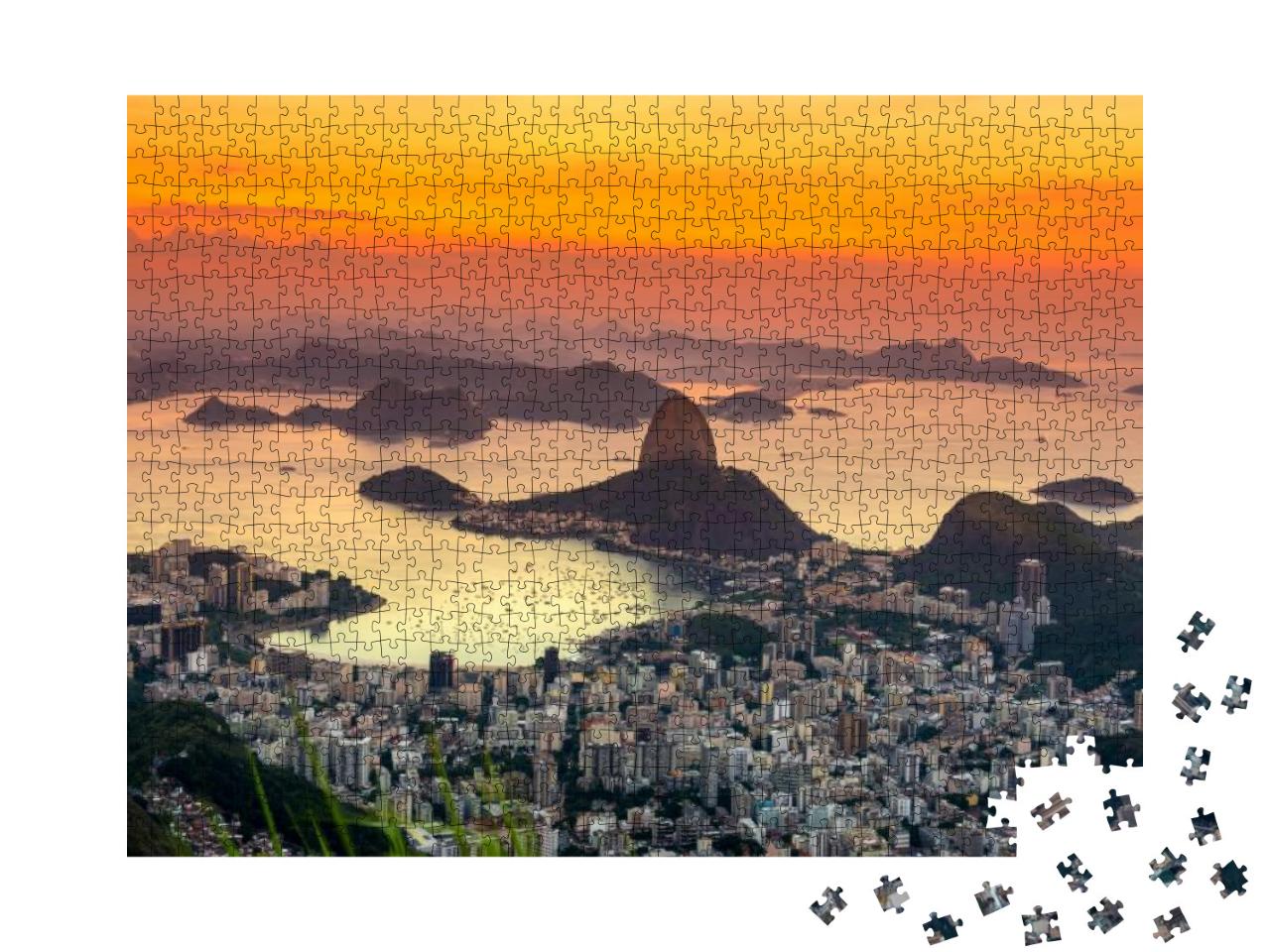 Puzzle 1000 Teile „Sonnenuntergang: Blick auf den Berg Zuckerhut, Rio de Janeiro, Brasilien“