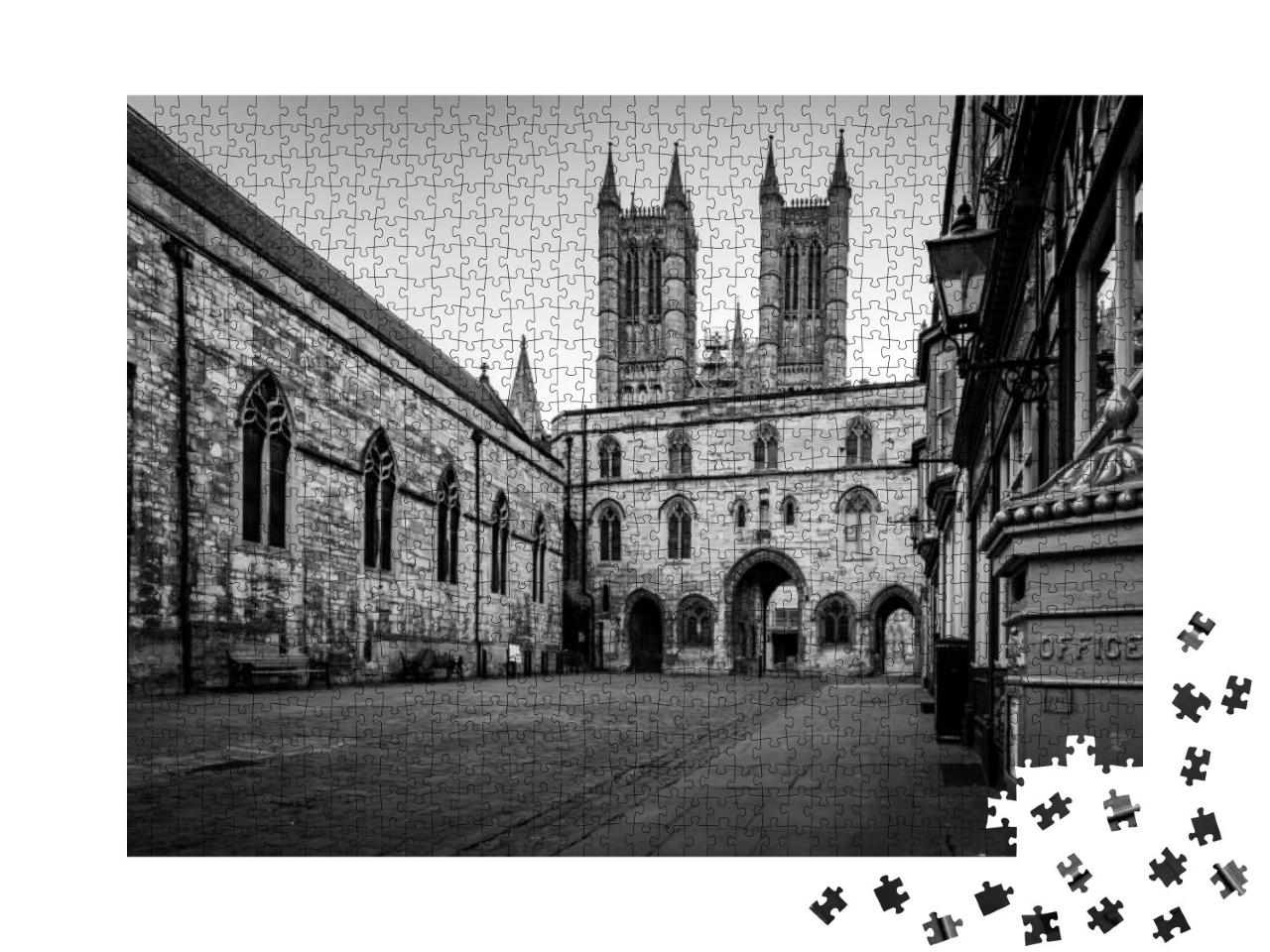 Puzzle 1000 Teile „Lincoln, historische Stadt in England, schwarz-weiß“