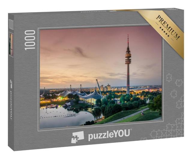 Puzzle 1000 Teile „Sonnenuntergang im Olympiapark München - Munhen Sonnenuntergang Panorama“