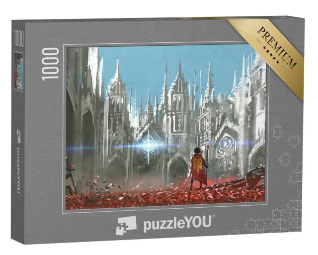 Puzzle 1000 Teile „Digitale Kunst: Der Ritter und das geheimnisvolle Licht“