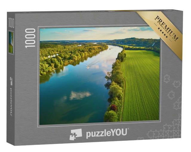 Puzzle 1000 Teile „Die Seine in grüner Landschaft, Departement Val d'Oise, Nordfrankreich“