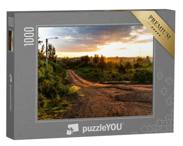 Puzzle 1000 Teile „Straße im Sonnenaufgang, Nanyuki, Kenia“
