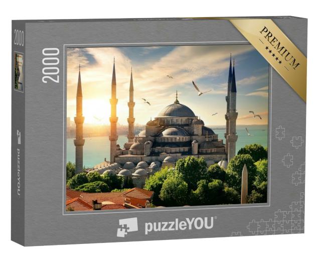 Puzzle 2000 Teile „Möwen über der Blauen Moschee und dem Bosporus in Istanbul“