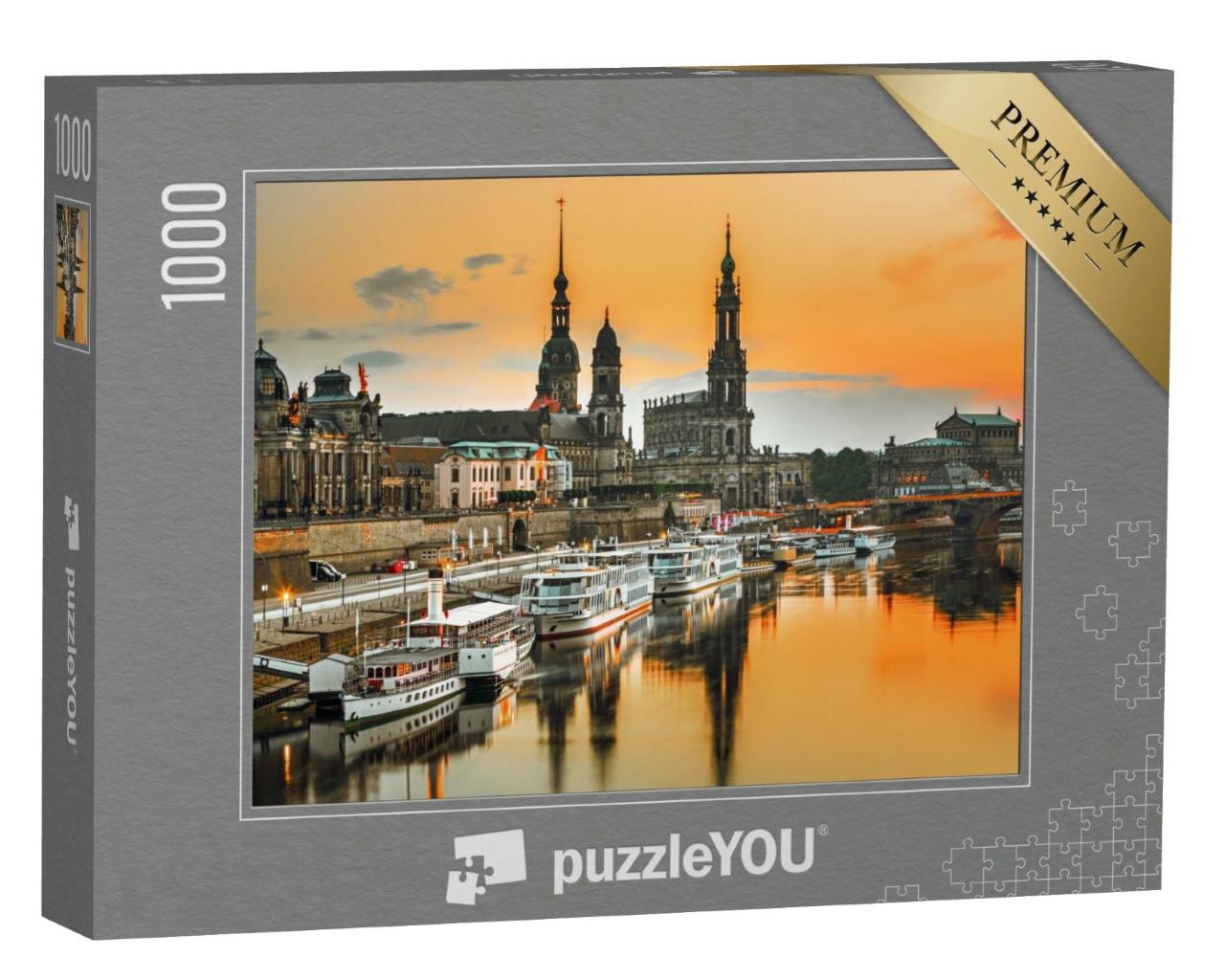 Puzzle 1000 Teile „Dresdner an der Elbe im Sonnenuntergang, Deutschland“