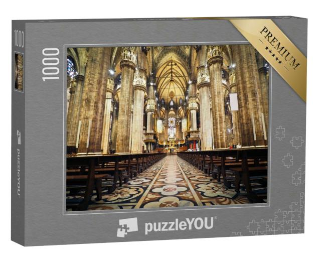 Puzzle 1000 Teile „Aufnahme einer Kirche von innen mit Blick auf den Altar, Licht durchflutet den Raum“