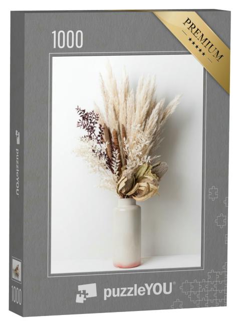 Puzzle 1000 Teile „Stilvolles modernes Trockenblumenarrangement mit Pampasgras“