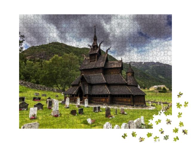 Puzzle 1000 Teile „Borgund Stabkirche in Borgund, Norwegen“