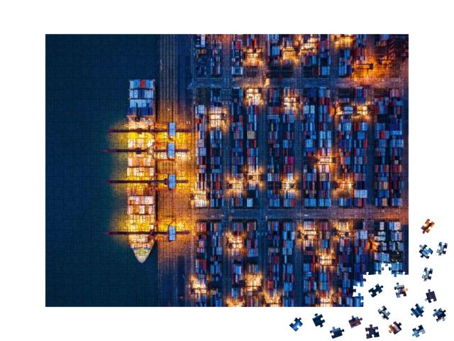 Puzzle 1000 Teile „Container-Frachtschiff im Victoria Harbour, Hong Kong City“