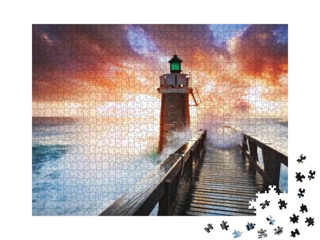 Puzzle 1000 Teile „Leuchtturm als Wellenbrecher“