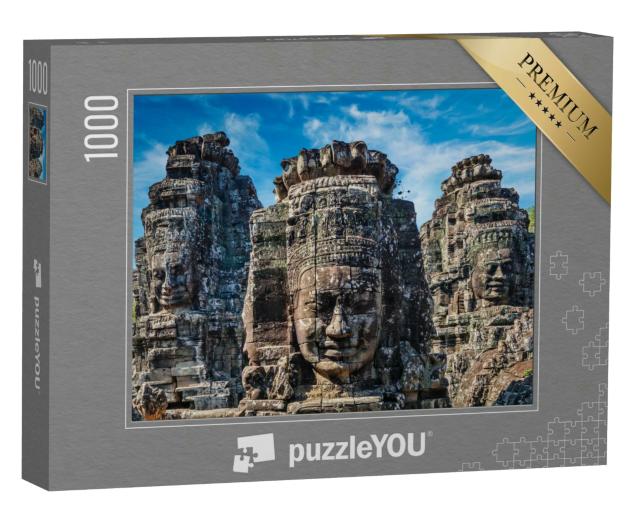 Puzzle 1000 Teile „Beeindruckende Steinwandskulpturen des Bayon-Tempels, Angkor, Kambodscha“