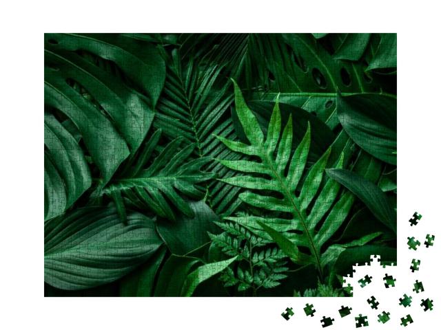 Puzzle 1000 Teile „Nahaufnahme: grünes Blatt und Palmen“
