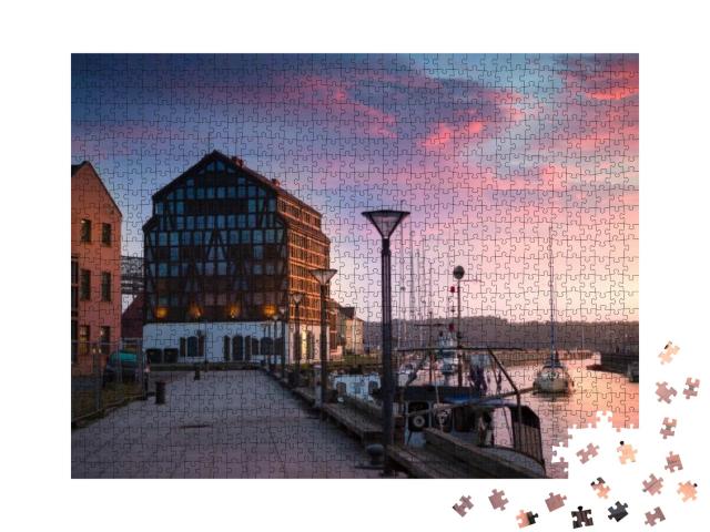 Puzzle 1000 Teile „Sonnenuntergang im Hafen von Klaipeda, Litauen“