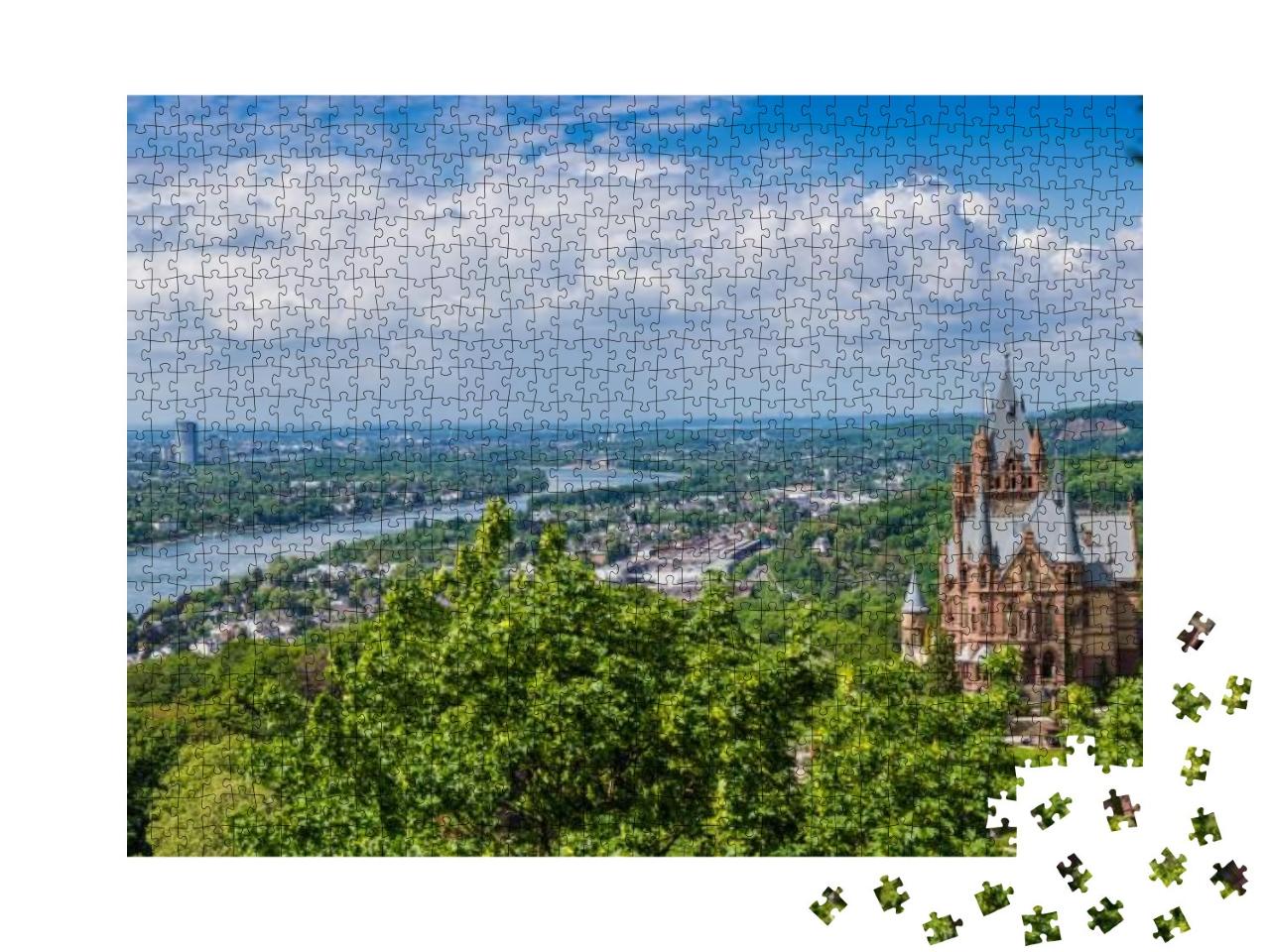 Puzzle 1000 Teile „Schöne Landschaft mit einer alten Burg im Siebengebirge bei Bonn im Frühling“