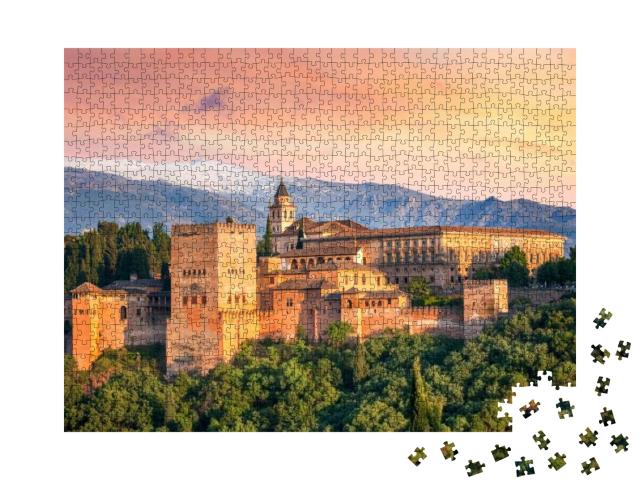 Puzzle 1000 Teile „Faszinierender Sonnenuntergang über der Alhambra, Granada, Spanien“