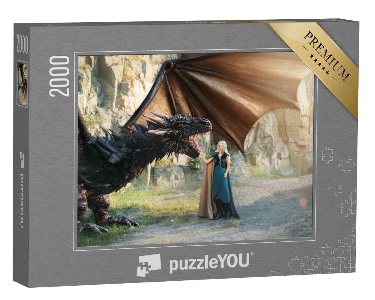 Puzzle 2000 Teile „Märchenprinzessin mit ihrem Drachen“