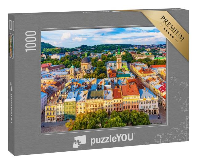 Puzzle 1000 Teile „Marktplatz von Lviv aus der Luft, Ukraine“