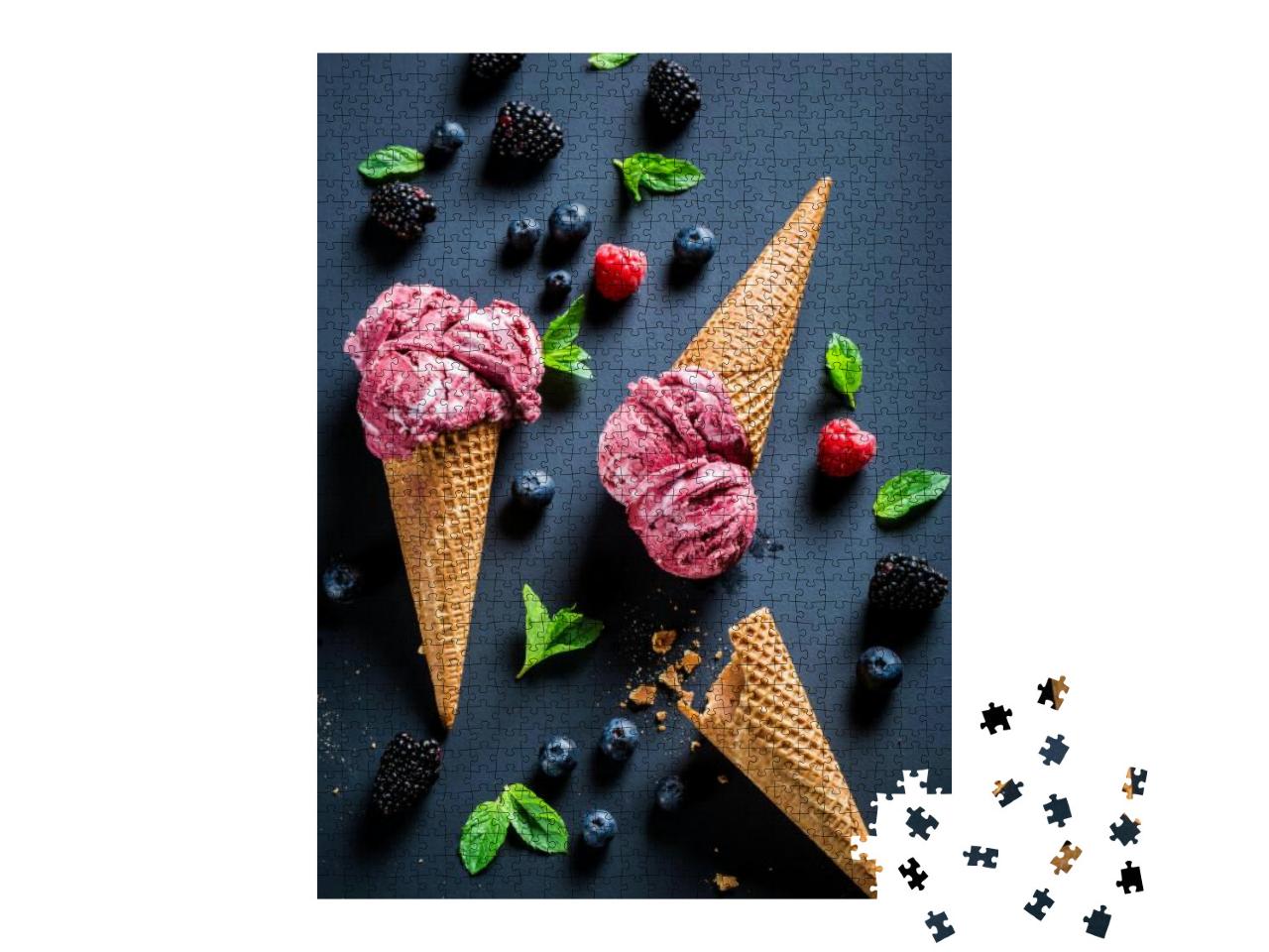 Puzzle 1000 Teile „Süßes Eis mit Beerenfrüchten und Minzblättern“