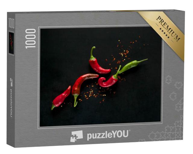 Puzzle 1000 Teile „Chilischoten auf schwarzem Hintergrund“