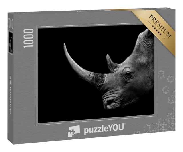 Puzzle 1000 Teile „Nashorn, detaillierte Seitenansicht, schwarz-weiß“