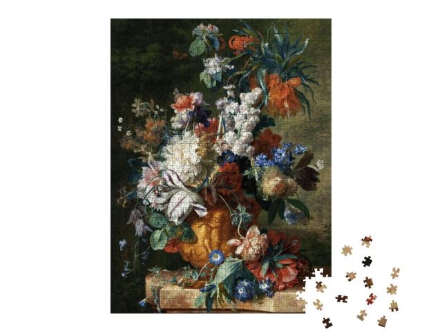 Puzzle 1000 Teile „Stillleben, Tulpen und Rosen, Gemälde, Öl auf Leinwand 2019“